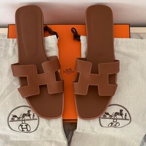 Hermes Oran Sandals – Brown Leather, Women’s Size 41